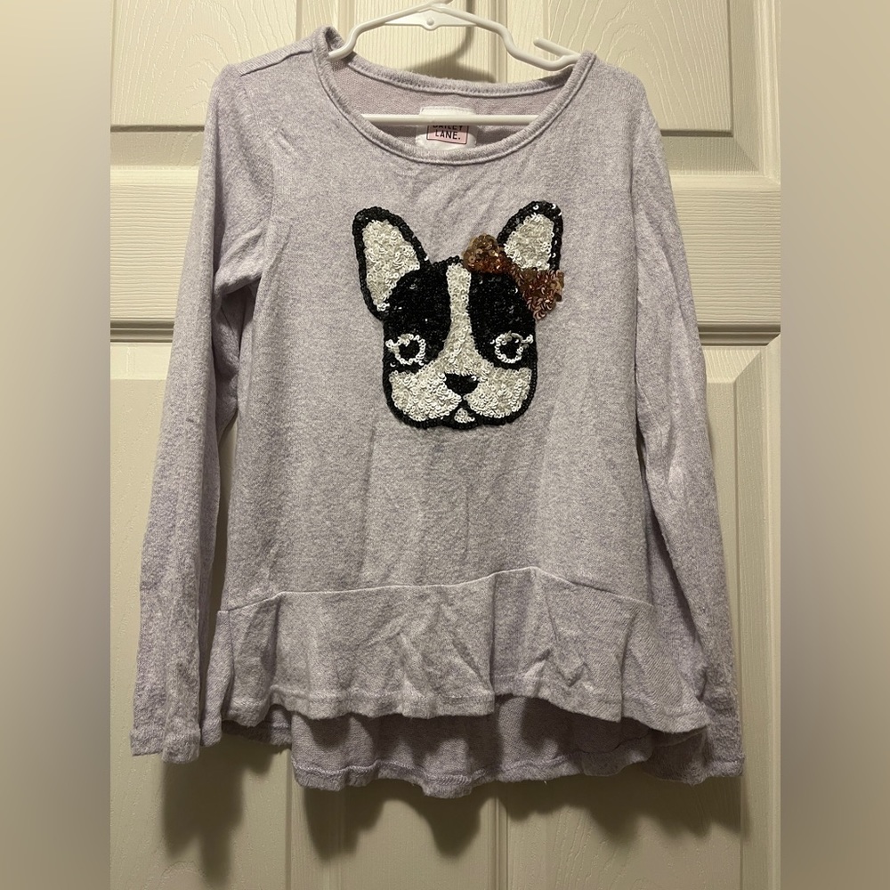Bailey Lane girls S (6-7) Boston terrier light purple sweater